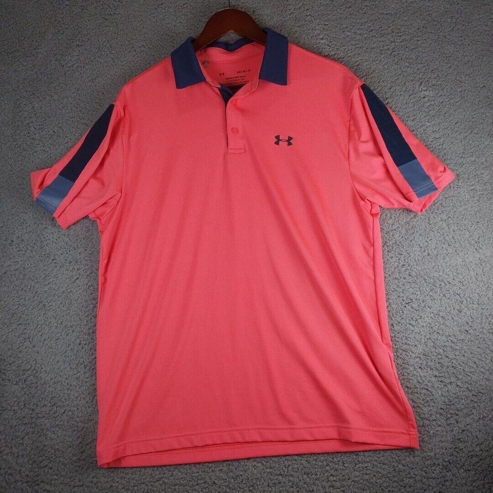 Under Armour Playoff Polo Shirt Mens‎ Large Pink Coral Short Sleeve